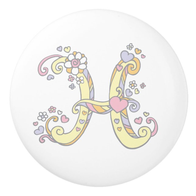 Dekorativer H-Monogramm-Handgriff mit Druckknopf Keramikknauf (Vorderseite)