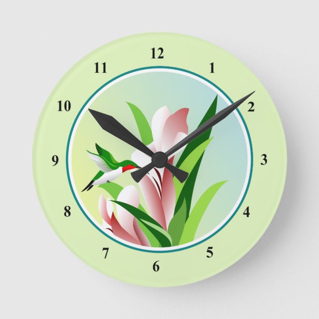 Dekorativer Kolibri stoppt Geschenke ab Runde Wanduhr (Vorderseite)