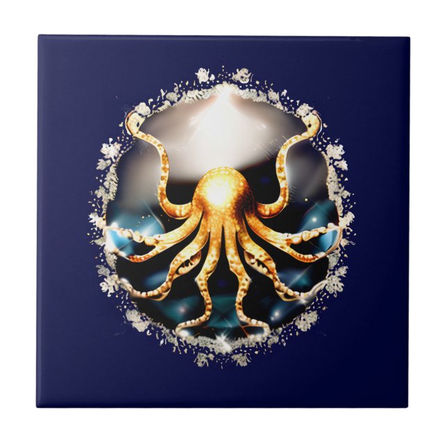 Dekorativer kraken-Meer-Kreatur-Glam-Oktopus-Stran Fliese (Vorderseite)