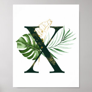 Dekorativer Letter X mit tropischen Blätter Poster