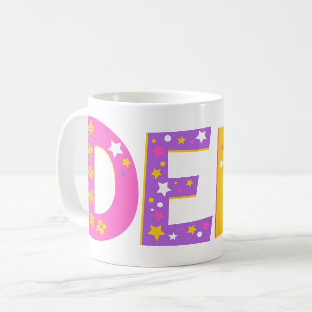 Dekorativer Name Demi Blume und sterngelb rosa Kaffeetasse (Vorderseite Links)