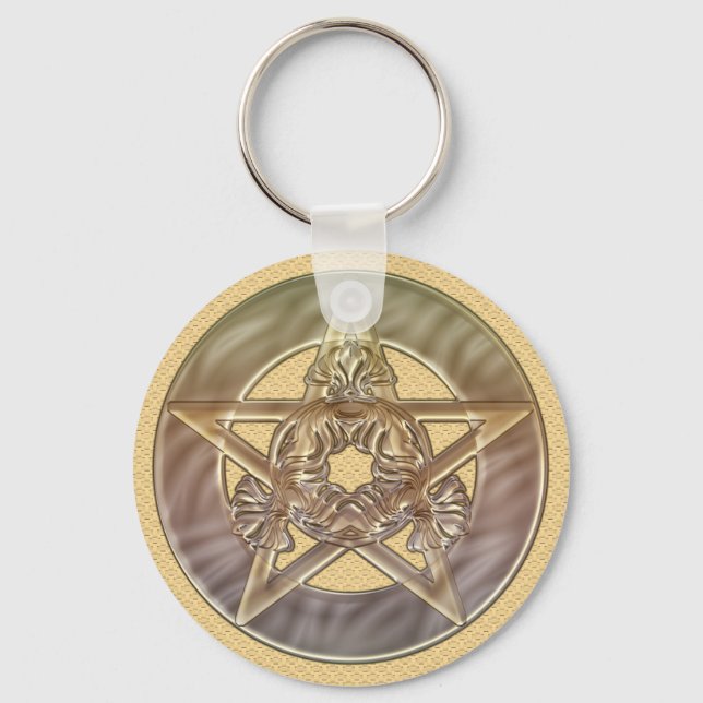 Dekorativer Pastell Peach Pentagramm Schlüsselanhä Schlüsselanhänger (Vorderseite)