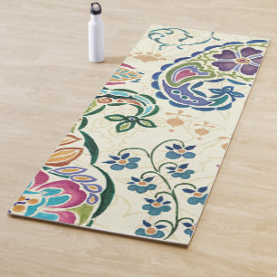 Dekorativer Pfau und bunte Blumen Yogamatte
