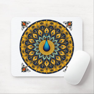 Dekorativer Pfauenvogel auf weißem Hintergrund Mousepad