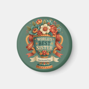 Dekorativer Pokal "Beste Schwester" mit Namen Magnet