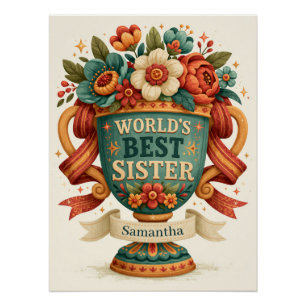 Dekorativer Pokal "Beste Schwester" mit Namen Poster