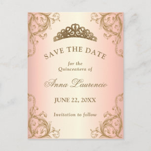 Dekorativer Rose Gold Quinceanera Save The Date Postkarte