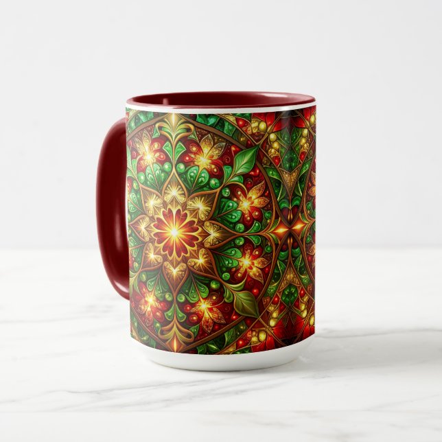 Dekorativer roter grüner Feiertagsbecher Tasse (Vorderseite Links)