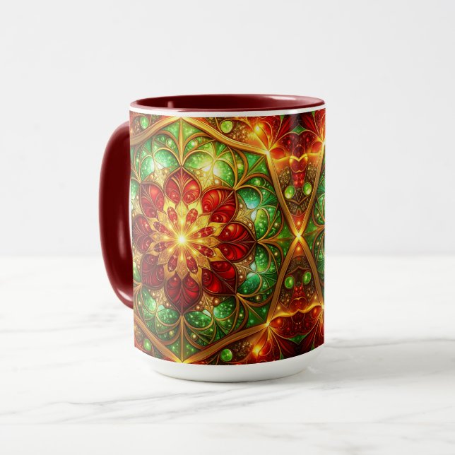 Dekorativer roter grüner Feiertagsbecher Tasse (Vorderseite Links)