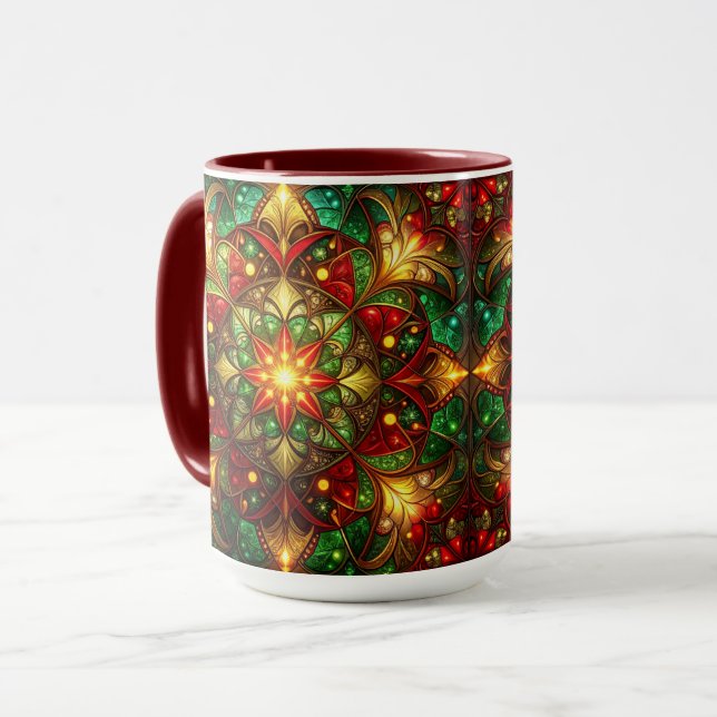 Dekorativer roter grüner Feiertagsbecher Tasse (Vorderseite Links)