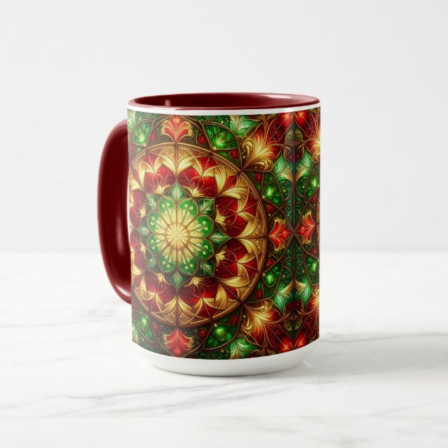 Dekorativer roter grüner Feiertagsbecher Tasse (Vorderseite Links)