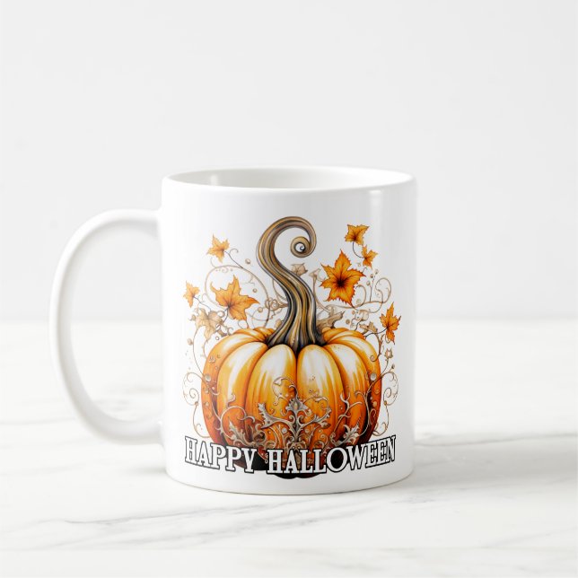 Dekorativer saisonaler Happy Halloween Pumpkin Kaffeetasse (Links)