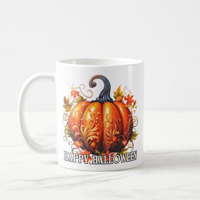 Dekorativer saisonaler Happy Halloween Pumpkin Kaffeetasse (Links)