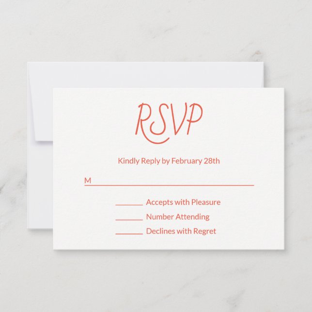 Dekorativer Schriftart Modernes Orange Rot und Wei RSVP Karte (Vorderseite)