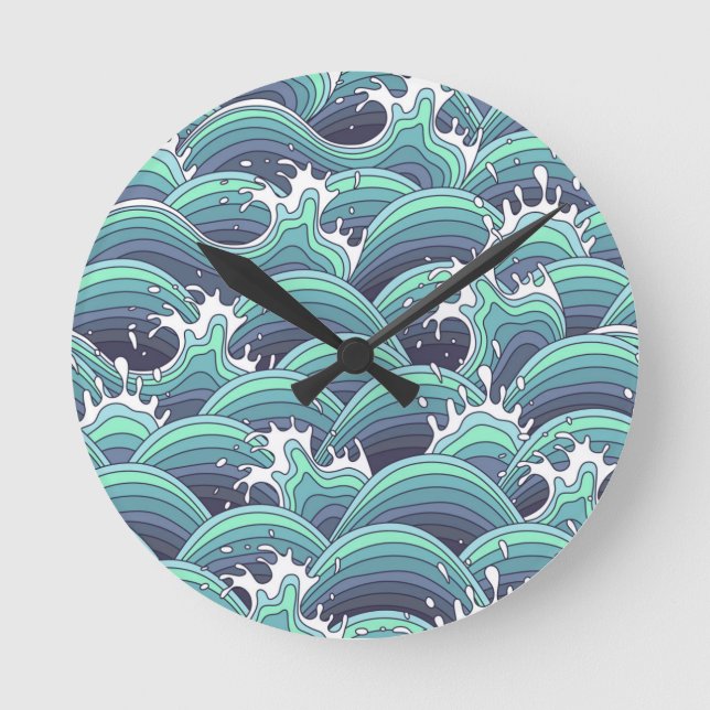 Dekorativer Seewellen-Hintergrund Runde Wanduhr (Vorderseite)