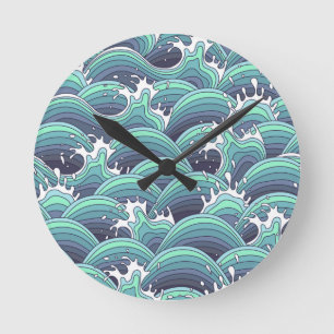 Dekorativer Seewellen-Hintergrund Runde Wanduhr