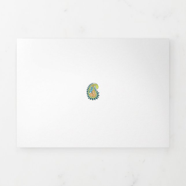 Dekorativer Stil, dunkelblau grün, Wattle Dreifach Gefaltete Karte (Cover)