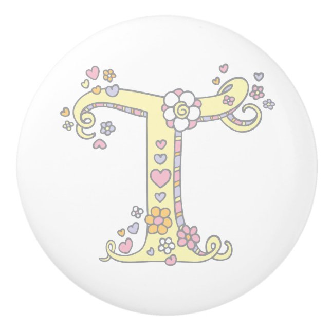 Dekorativer T-Monogramm-Handgriff mit Druckknopf Keramikknauf (Vorderseite)