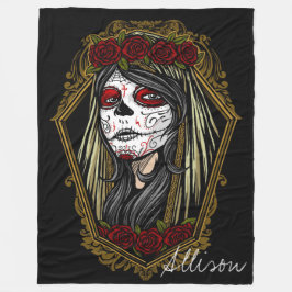 Dekorativer Tag des toten Schädels in einem Rose-R Fleecedecke