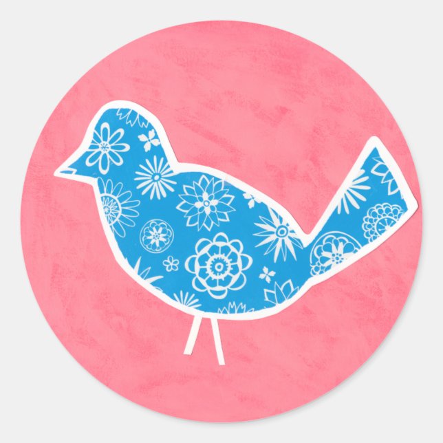 Dekorativer Vogel mit Mustern auf rosa Hintergrund Runder Aufkleber (Vorderseite)