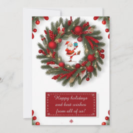 Dekorativer Weihnachtskranz mit roten Ornamenten Feiertagskarte