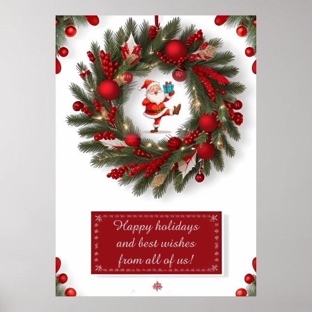 Dekorativer Weihnachtskranz mit roten Ornamenten Poster (Vorne)