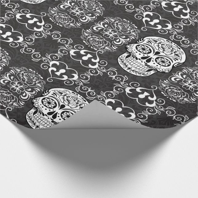 Dekorativer Zucker Skull Schwarz-weiß Gothic Grung Geschenkpapier (Ecke)