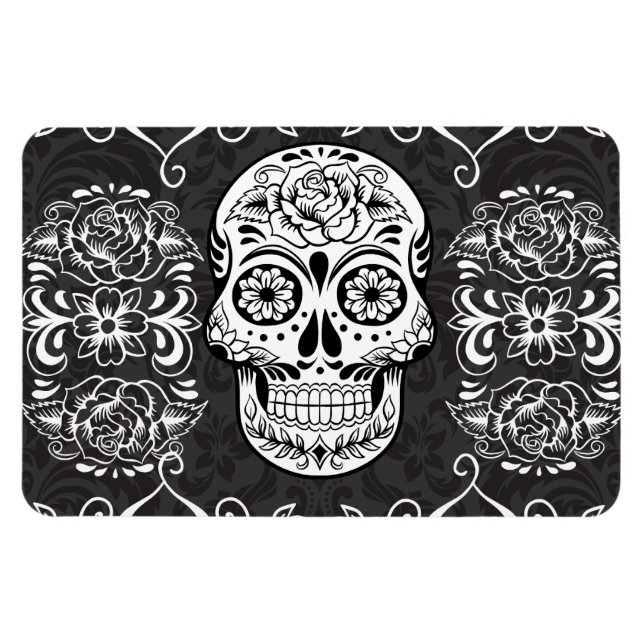 Dekorativer Zucker Skull Schwarz-weiß Gothic Grung Magnet (Horizontal)