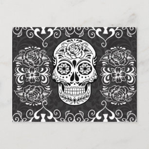 Dekorativer Zucker Skull Schwarz-weiß Gothic Grung Postkarte