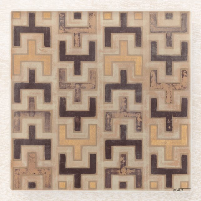 Dekoratives afrikanisches Mudcloth-Muster Glasuntersetzer (Vorderseite)