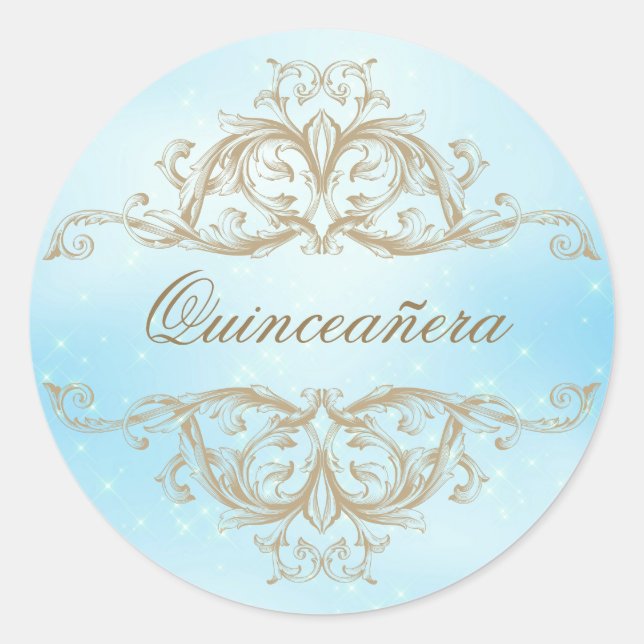 Dekoratives Baby Blue Quinceanera Runder Aufkleber (Vorderseite)