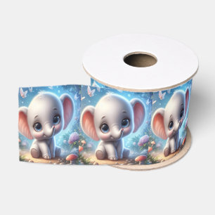 Dekoratives Band Baby Weiße Elefanten-Blume Blau Ripsband