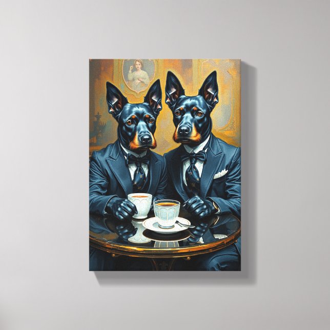 Dekoratives Bild (zwei elegante Doberman-Hunde) Leinwanddruck (Vorderseite)