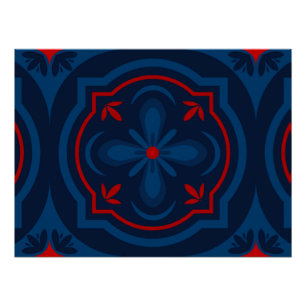 Dekoratives Blumenfliesenmuster Poster