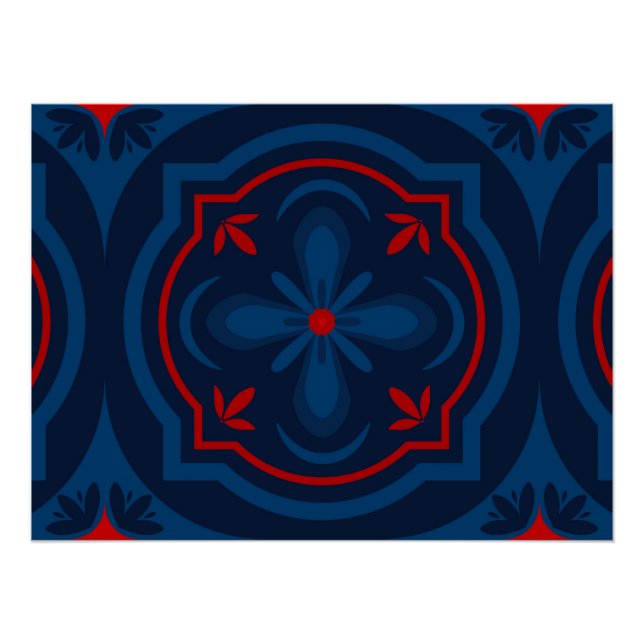 Dekoratives Blumenfliesenmuster  Poster (Vorderseite)