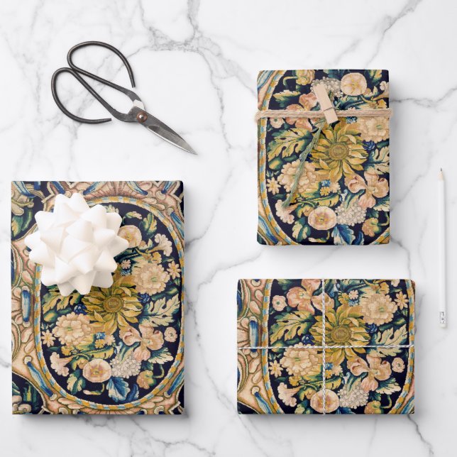 Dekoratives Blumenmuster Geschenkpapier Set (Vorderseite)