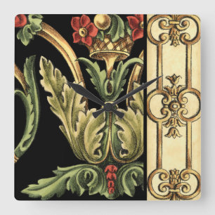 Dekoratives Blumenmuster mit schwarzen Grenzen Quadratische Wanduhr