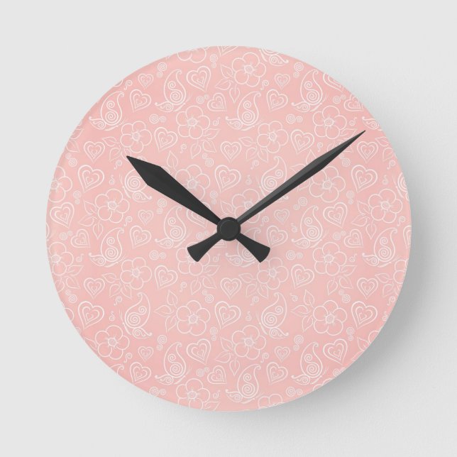 Dekoratives Blumenmuster Runde Wanduhr (Vorderseite)