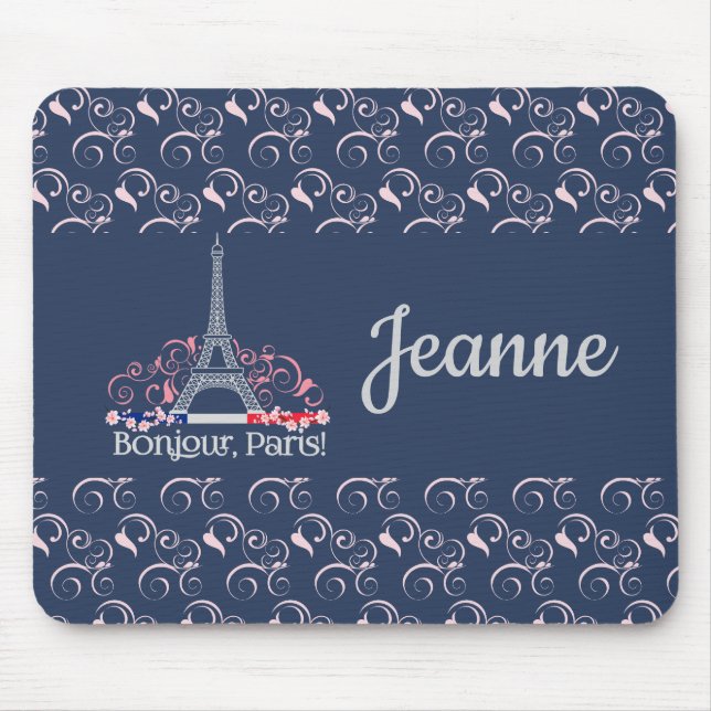 Dekoratives Bonjour Paris Personalisierter Name Mousepad (Vorne)