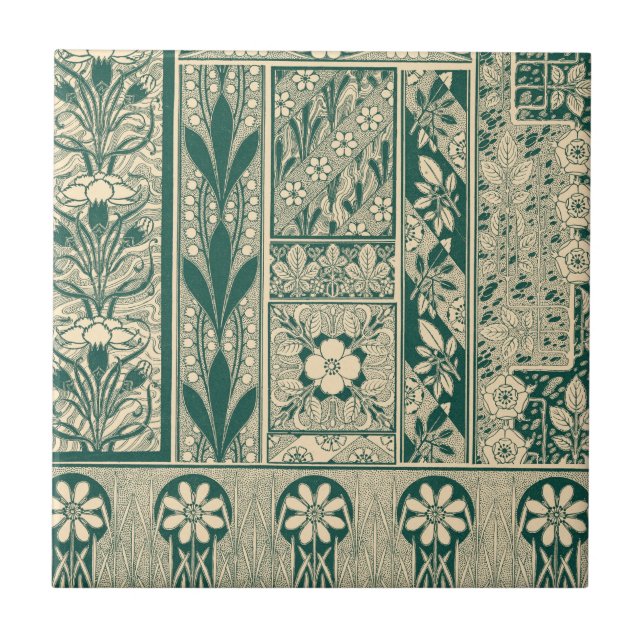Dekoratives botanisches Jugendstil-Muster Fliese (Vorderseite)