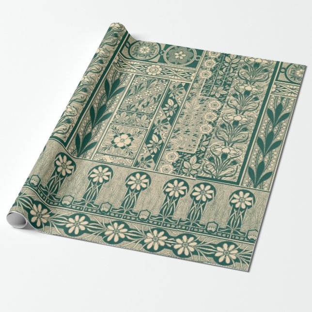 Dekoratives botanisches Jugendstil-Muster Geschenkpapier (Ungerollt)