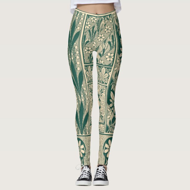 Dekoratives botanisches Jugendstil-Muster Leggings (Vorderseite)