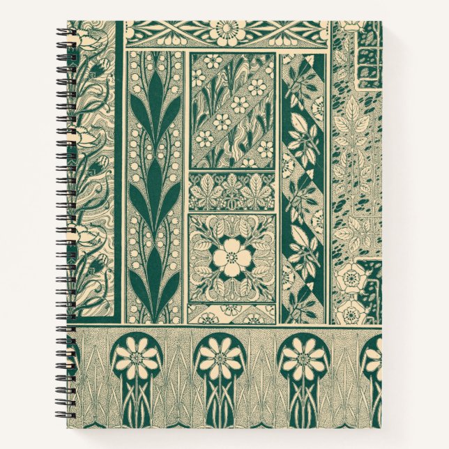 Dekoratives botanisches Jugendstil-Muster Notizbuch (Vorderseite)