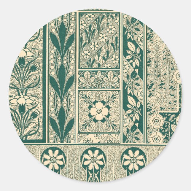Dekoratives botanisches Jugendstil-Muster Runder Aufkleber (Vorderseite)