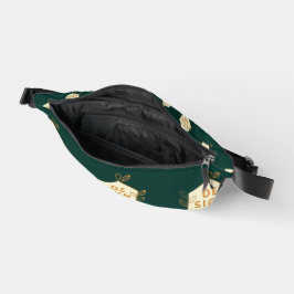Dekoratives cremefarbenes Sechseck-Logo auf dunkle Bauchtasche