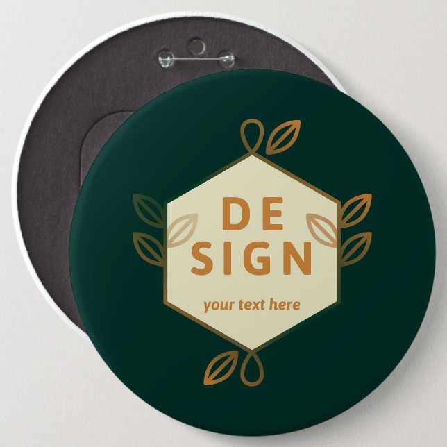 Dekoratives cremefarbenes Sechseck-Logo auf dunkle Button (Vorne & Hinten)