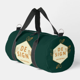 Dekoratives cremefarbenes Sechseck-Logo auf dunkle Duffle Bag
