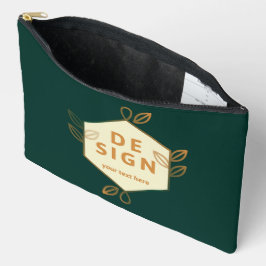 Dekoratives cremefarbenes Sechseck-Logo auf dunkle Zubehörtasche