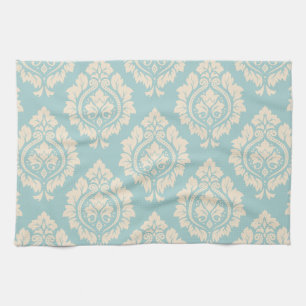 Dekoratives Damast-Muster - Creme auf Blau Geschirrtuch