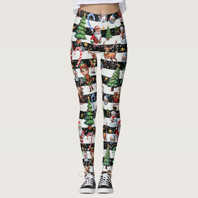 Dekoratives Design der Weihnachtsstreifen Leggings (Vorderseite)